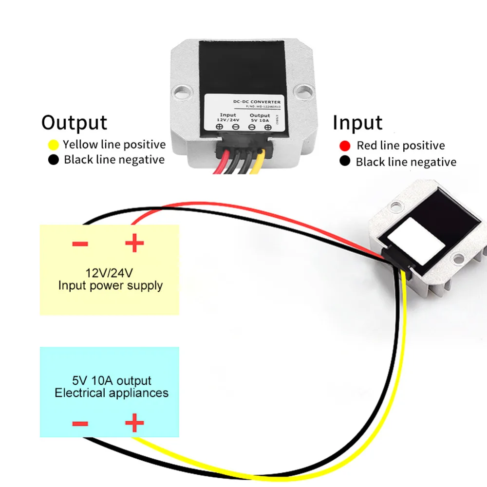 12 В/24 В до 5 В пост Напряжение Регулятор модуль 10A 50 Вт понижающий преобразователь Бак Мощность понижающий модуль Водонепроницаемый IP68 DC-DC конвертер