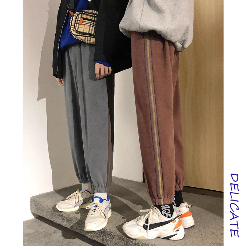 

2018 Winter Korean Edition Motion Trousers Thickening Ankle Banded Pants Male Easy Cashmere Leisure Time Straight Hip-hop