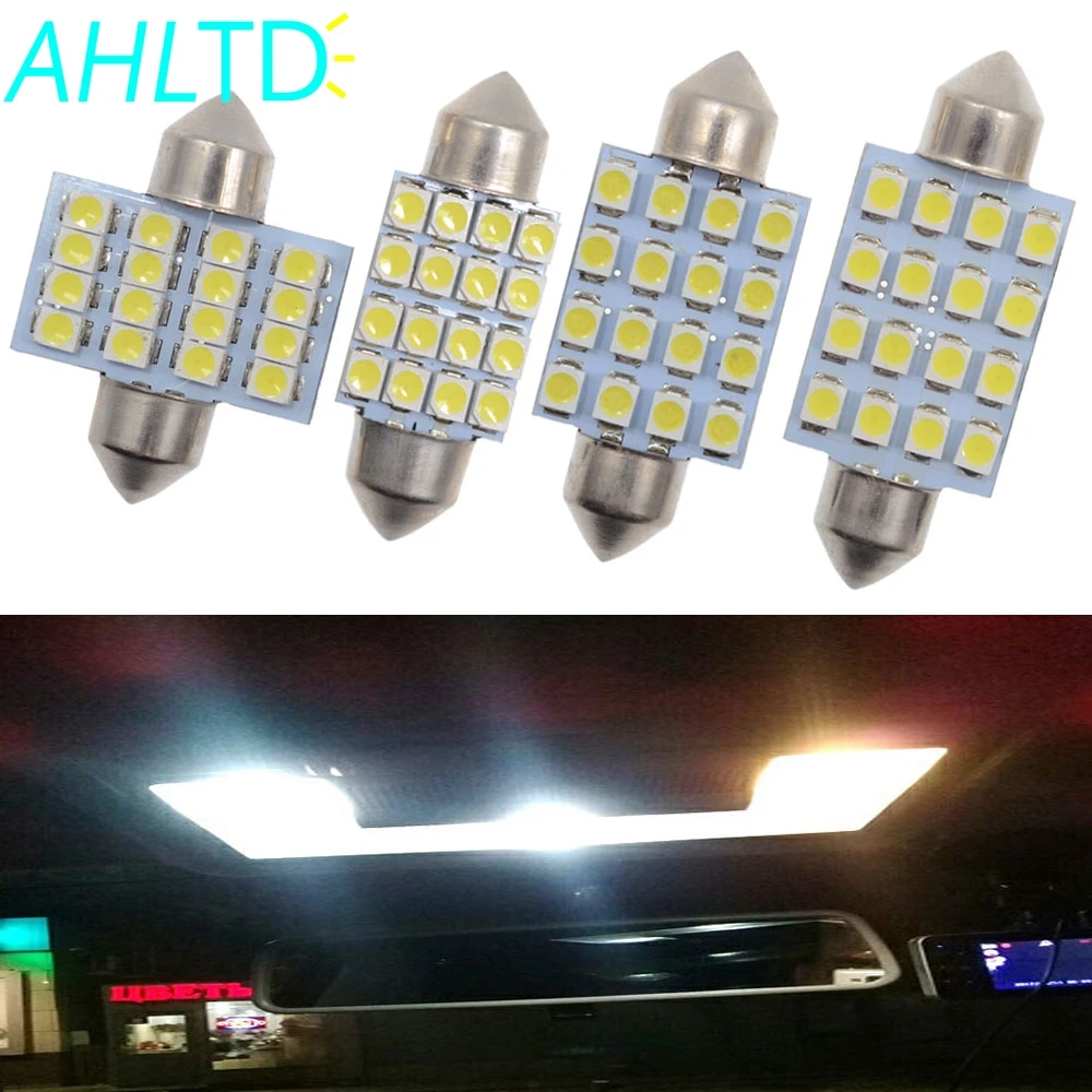 2PCS 3528 1210 white 16 SMD LED Car Dome Festoon Interior Lights Bulbs