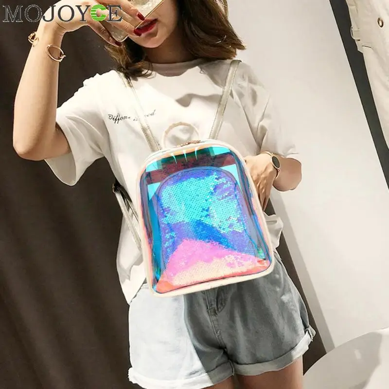 

2pcs/set Clear Transparent Sequins Women Backpacks PVC Shoulder Bags PVC School Bags Shoulders Bag Space Backpack