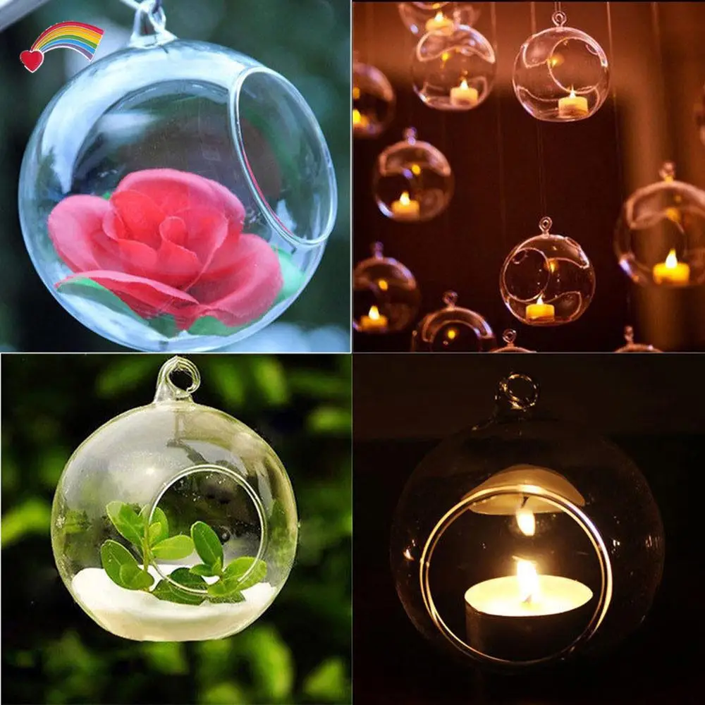 

Hanging Glass Candle Holders Flowers Plant Glass Vase Holder Terrarium Container Candlestick Wedding Bar Party Home Decoration