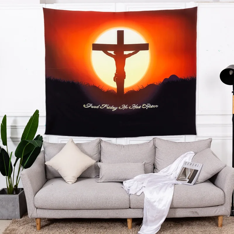 

Loartee Sunset Shadow Cross Jesus Tapestry Life Death Christian Religion Wall Hanging Decoration