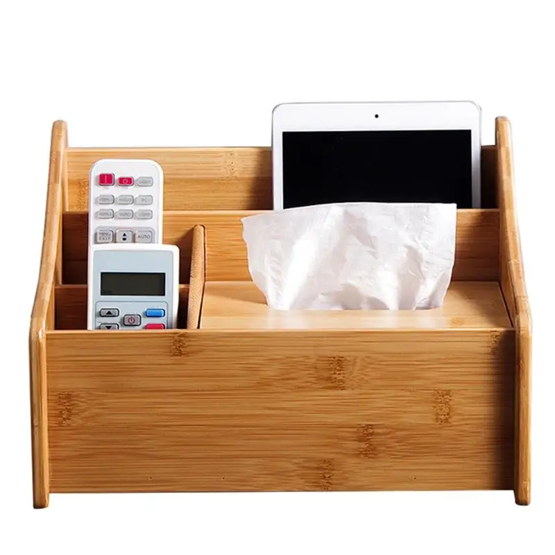 

1pc Tissue Box Multi-Function Solid Color Wooden Remote Control Holder Glasses Holder Sundries Box for Hotel