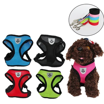 Adjustable Cat Dog Harness Vest Walking Lead Leash for Puppy Dogs Collar Polyester Mesh Harness