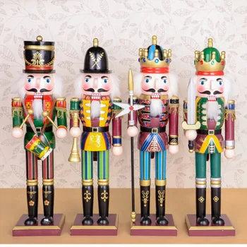 

12Inch/30cm Vintage Wood Nutcracker Figurines Puppet Soldier Handcrafted Home Decoration Wood Dolls Christmas Birthday Gift