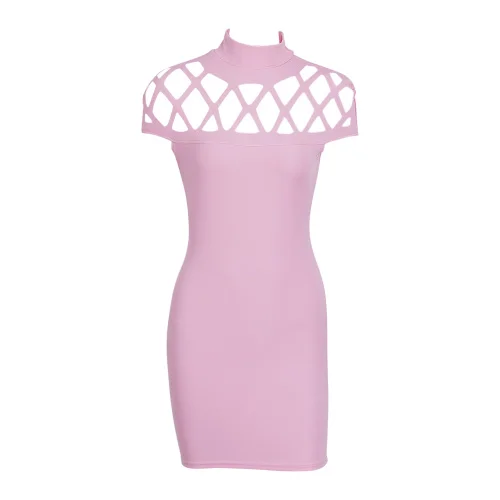  New 2016 Women Dress High Waisted Hollow Out Top Solid Short Sleeve Drop Shipping Sexy Hollow Out Vestidos 
