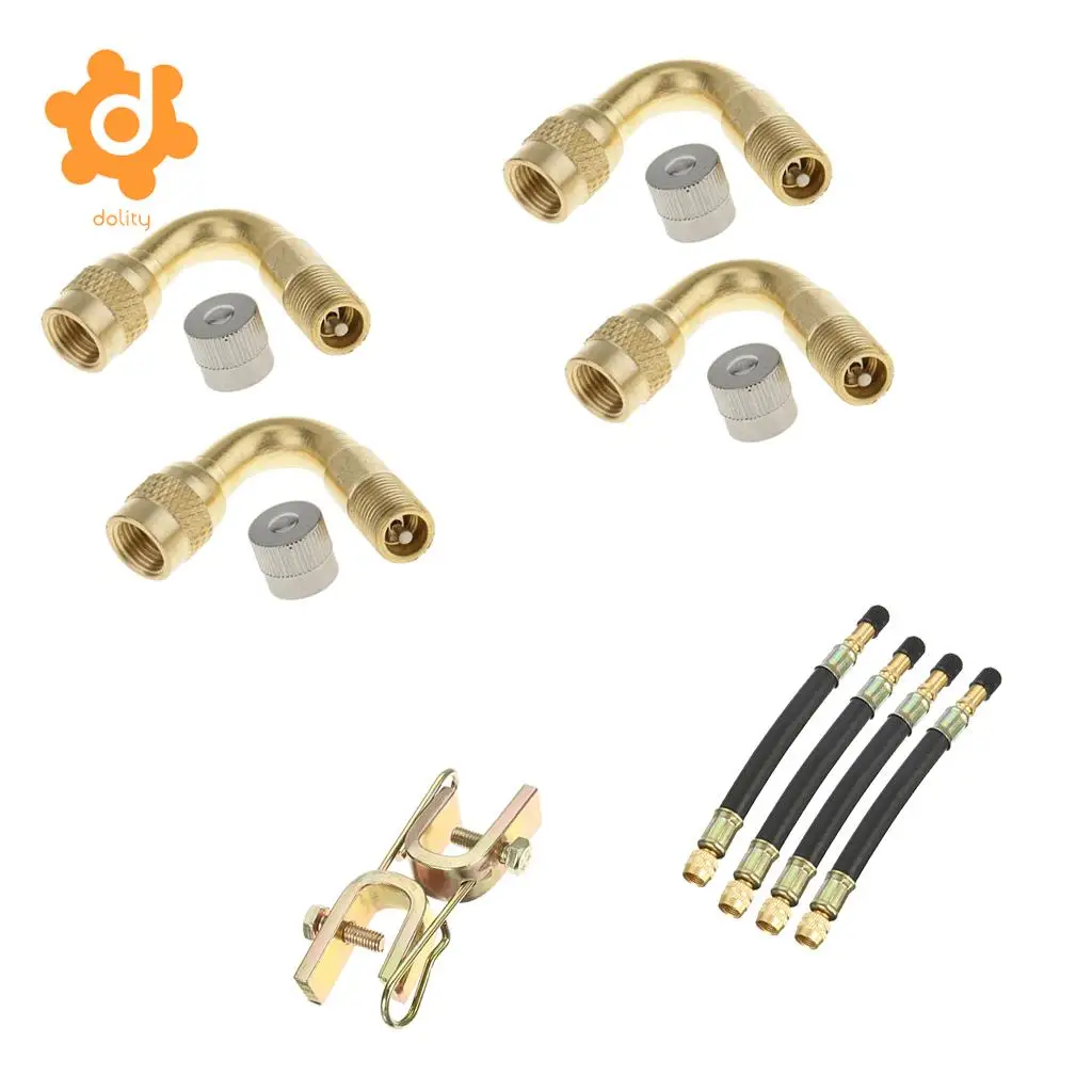 4 Piece Tyre Valve Dual Tire Transit Adaptor and 2 Clamps with Valve