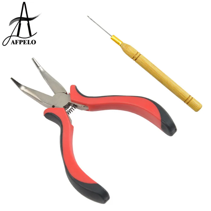

Wholesale 1pc Bend Tip Hair Plier+1pc Crochet Hook Needle for Micro Rings/Links/Beads Feather Hair Extensions Tools Kit