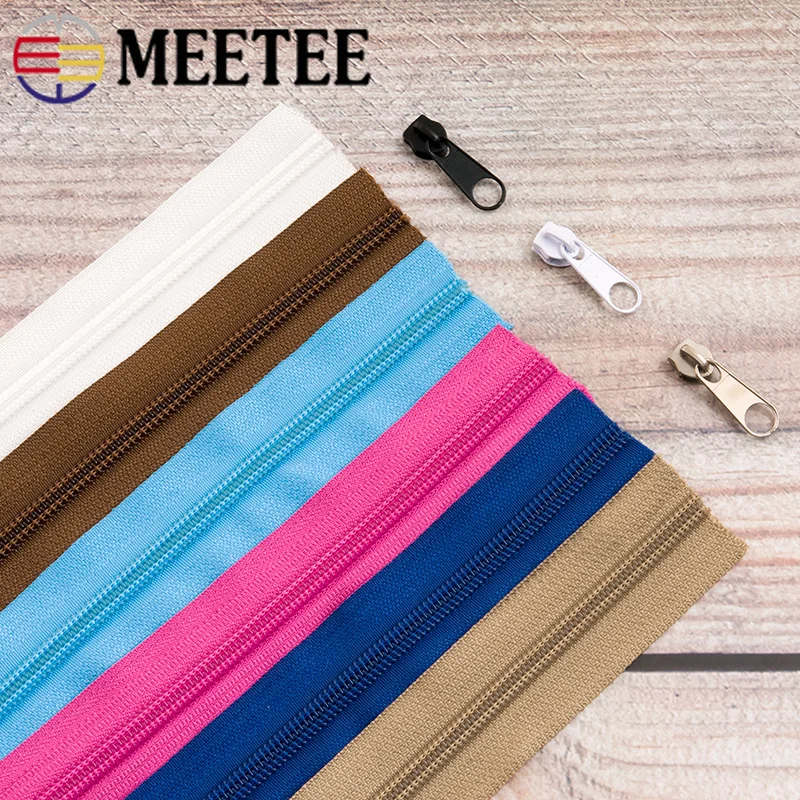 

Meetee 5# 5/10meters Nylon Zipper +Pull Sliders for Home Textile Clothing Luggage Bags Quilt Cover Zip Sewing Accessories AP672