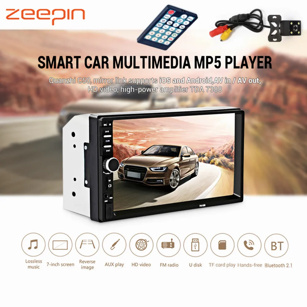 Zeepin 7018B автомобильный мультимедийный плеер 7-дюймовый HD MP5 плеер Bluetooth FM радио iOS телефона Android Interconnect с реверсивным Камера