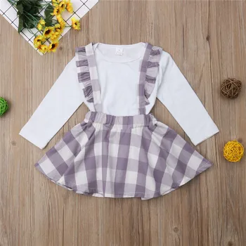 

Newborn Infant Baby Girls Clothes White Romper Jumpsuit Cotton Strap Plaid Skirt Clothing Set roupa infantil