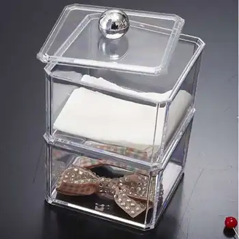 

Clear Acrylic Organizer Holder Cotton swab box Makeup Pads storage box desktop Organizer Jewelry Case for Cosmetics