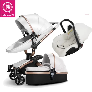 

AULON Baby stroller 3 in 1 and 2 in 1 stroller artificial leather can sit and lie four seasons winter Russia Free Shipping