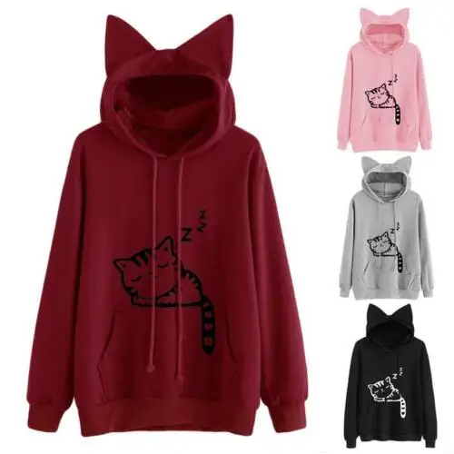 

Casual Cute Cat Ear Girls Hoodie Sweatshirt Hooded Coat Tops Long Sleeve Blouse