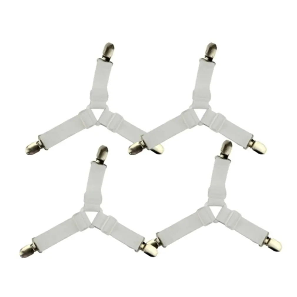 

4Pc Adjustable Triangle Bed Sheet Fasteners Time-saving and convenient hold the four angles tightly fashionWhite