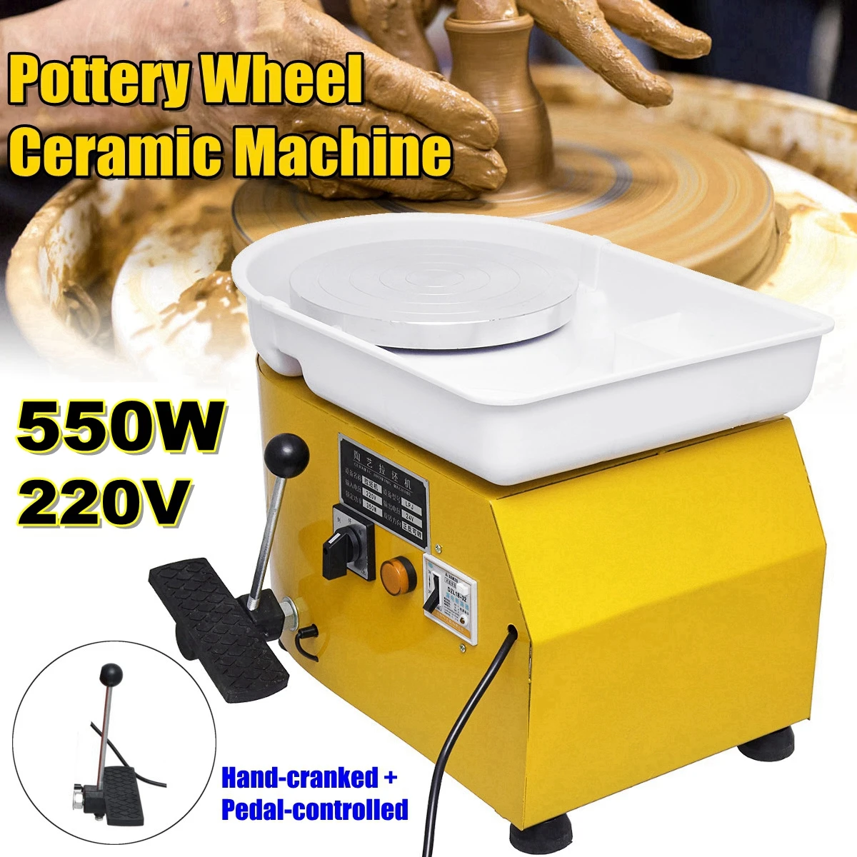 

Pottery Wheel Machine 25cm AC 220V 550W Flexible Manual pedal Ceramic Work Ceramics Clay Art With Mobile Smooth Low Noise