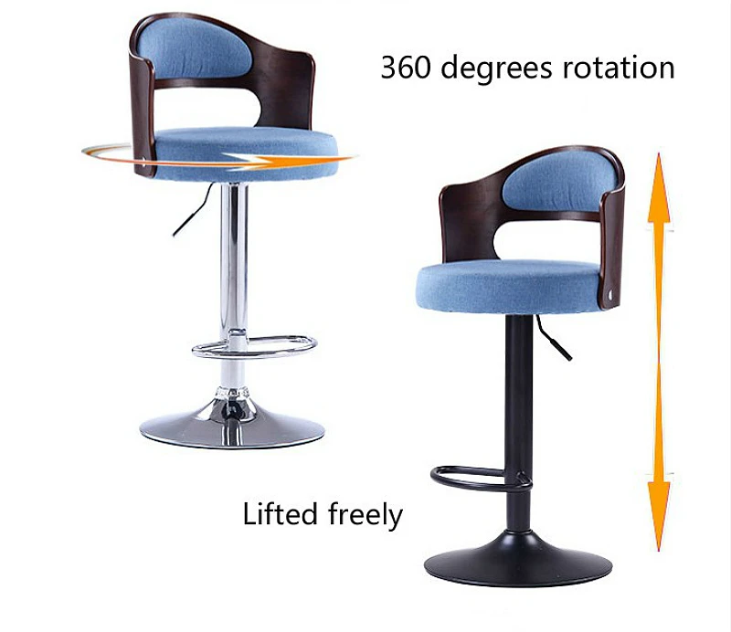 Multi-function Bar Chair Household Simple Lifted Rotated Dining Stool with Footrest Coffee Shop Bar Stool Solid Wood Backrest