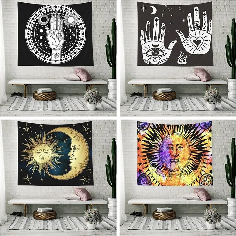 

India Mandala Tapestry Wall Hanging Tarot Ouija Sun Moon Psychedelic Tapestry Macrame Hippie Boho Headboard Wall Cloth Tapestry