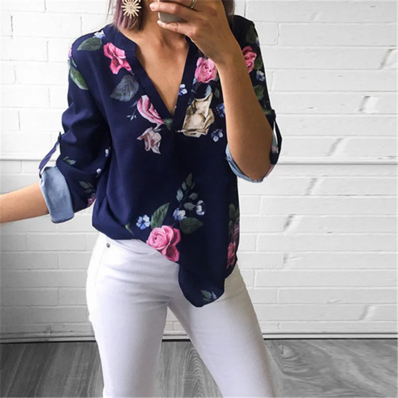 Women Ladies Flower Leaf print Blouses Fashion Ladies Chic V Neck Casual Long Sleeve Shirt Tops Blouse blusas mujer de moda 2019 Women Ladies Flower Leaf print Blouses Fashion Ladies Chic V Neck Casual Long Sleeve Shirt Tops Blouse blusas mujer de moda 2019