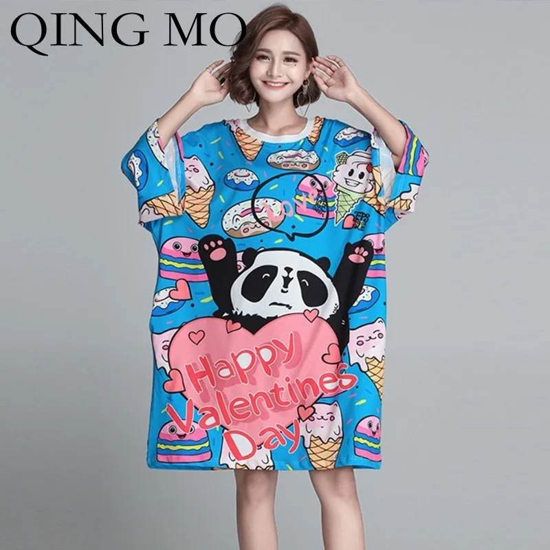 QING MO платье с рисунком из мультфильма для женщин в виде панды футболка печенья
