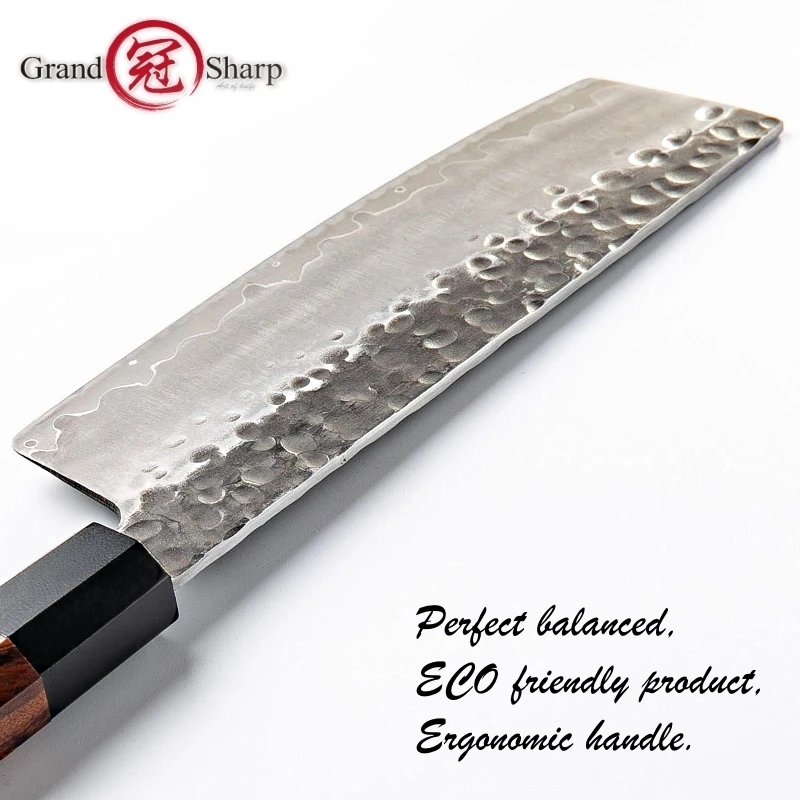  Handmade Kitchen Knife 3 layers Japanese AUS10 Steel Nakiri Knife Chef Vegetables Tools Natural Woo - 32982205523