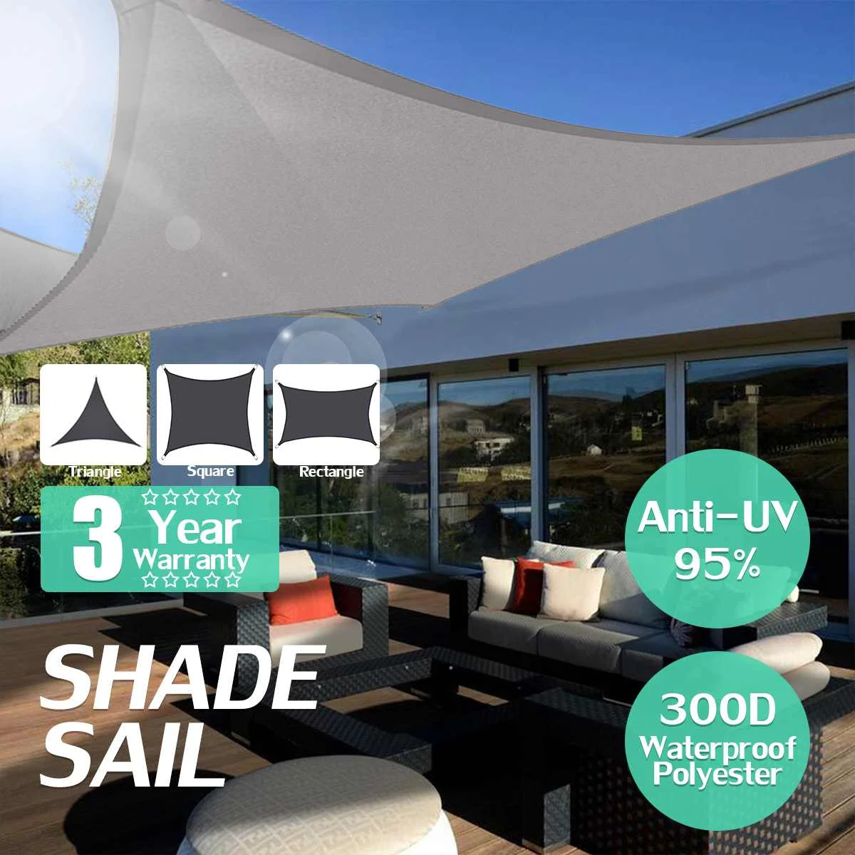 280GSM HDPE Farbic في للماء قابل للسحب الشمس الظل المأوى حديقة المظلة مظلة ظلة