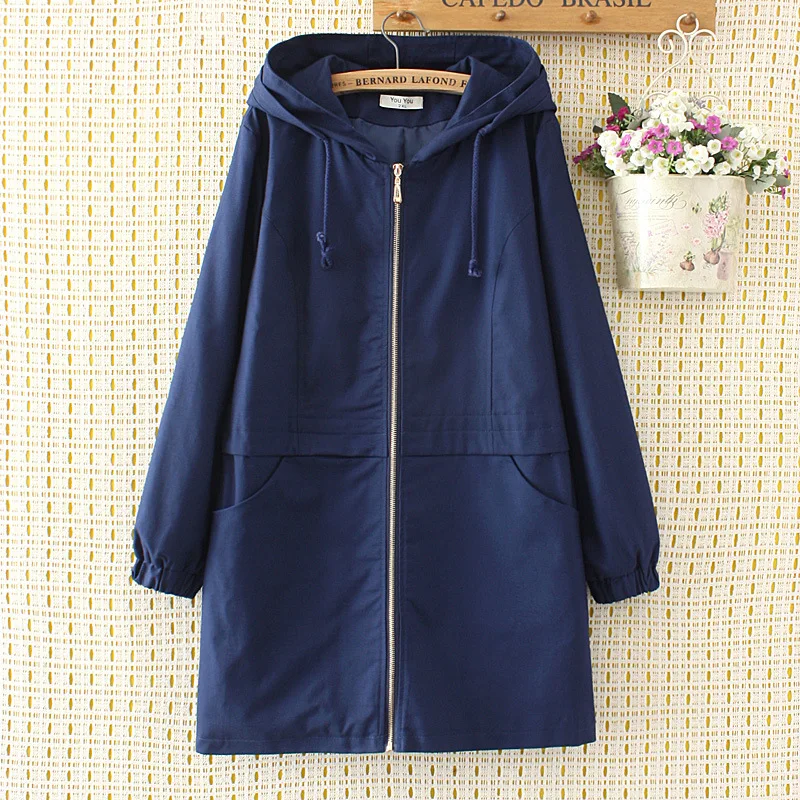 

Casual Loose Women Trench Coat Spring 2018 Hoodie Full Sleeve European Windbreaker Long Ladies Overcoat