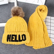 Зимний винтажный вязаный детский шарф с меховым шарфом, теплая шапка для детей от 4 до 12 лет, детский шарф, шапка, варежки