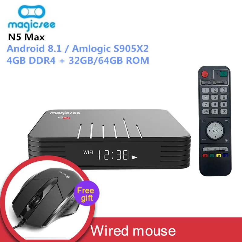 

MAGICSEE N5 Max TV Box Android 8.1 Amlogic S905X2 2GB 4GB 32GB/64GB ROM Set Top Box 2.4GHz+5GHz Wifi BT4.1 4K Smart Media Player