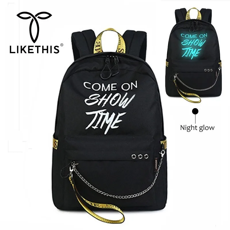 

LIKETHIS School Style Backpack Female Casual Bag Women Big Laptop Backpack Waterproof Teenager Girl Bags Luminous Chians Mochila