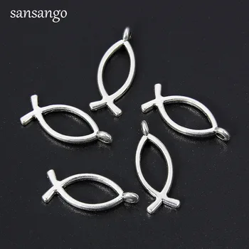

50pcs 20*7mm Tibetan Christian Fish Religious EU Beads For Jewelry DIY Hand Made Charms Pendant Bracelet Fit Women Gift