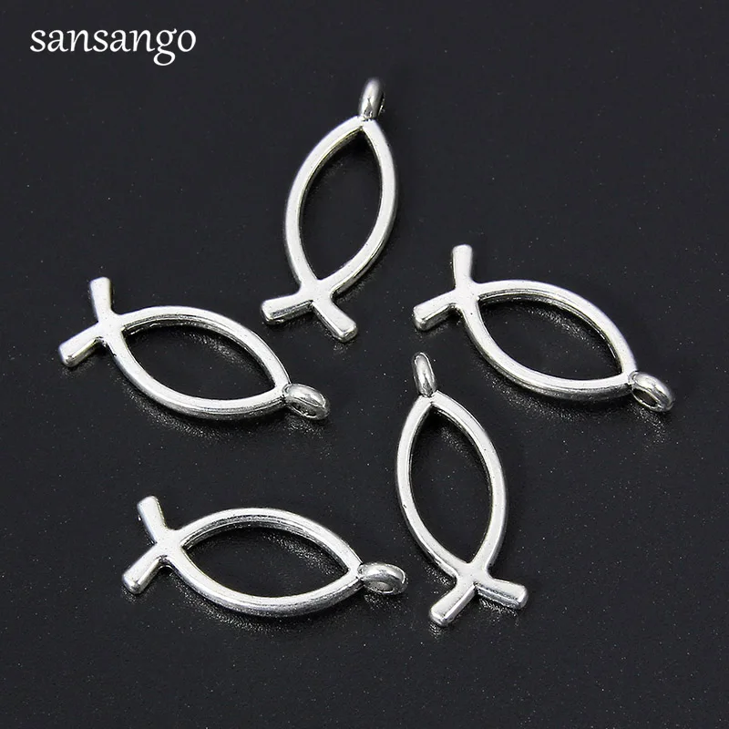 

50pcs 20*7mm Tibetan Silver Christian Fish Religious EU Beads For Jewelry DIY Hand Made Charms Pendant Bracelet Fit Women Gift