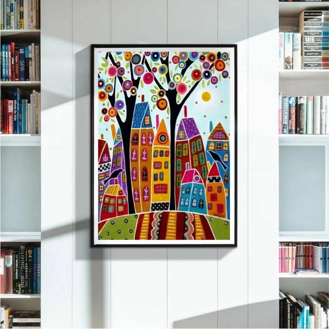 

5D DIY Diamond Full Square/Round Drill Painting "Abstract tree houses" Embroidery Cross Stitch Rhinestone Mosaic Home Decor gift