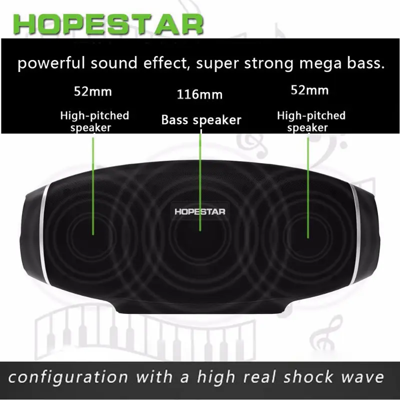 HOPESTAR H20 الرجبي سمّاعات بلوتوث العمود اللاسلكية المحمولة البسيطة للماء ميجا باس ستيريو في الهواء الطلق مضخم الصوت TF USB