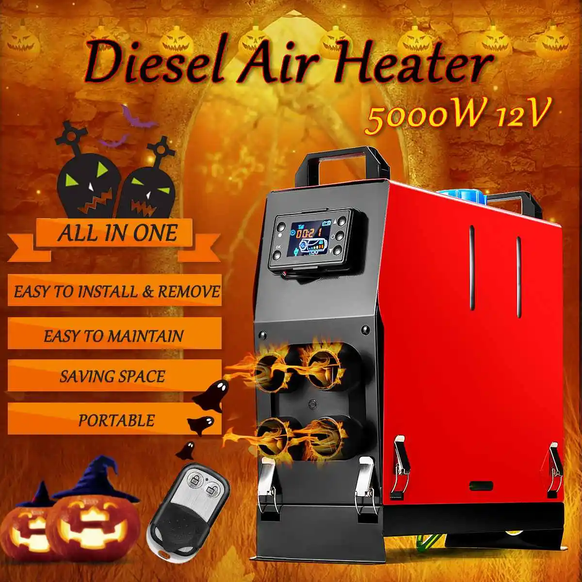 

All In One 4 Holes 5KW 12V Integration Air Diesels Air Parking Heater LCD Thermostat switch Car Fan Car Heater Remote Control
