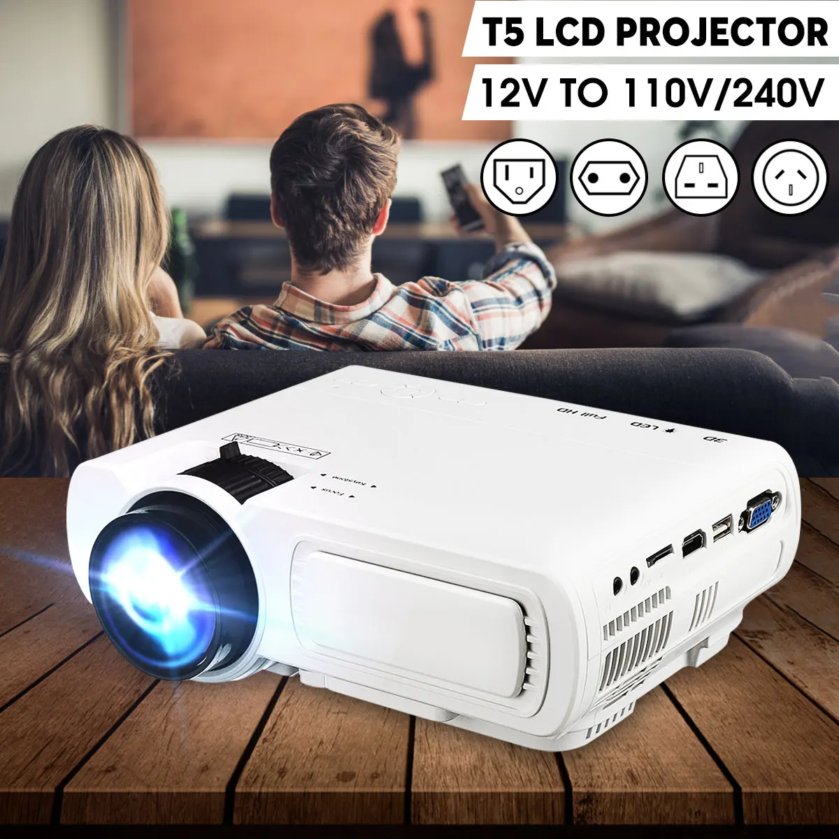 

Mini Projector T5 LCD 7000 Lumens 1080P Full HD Wifi bluetooth Home Theater Android 6.0 Audio Speaker Home Theater Cinema