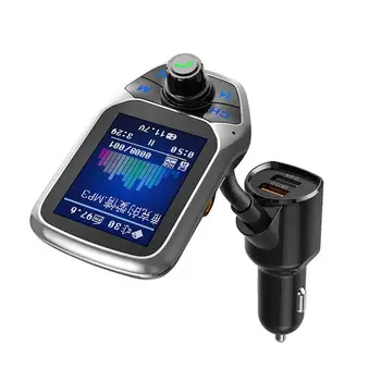 

T43 Bluetooth FM Transmitter Car Player Kit Card Car Charger Quick With QC3.0 Dual USB Voltmeter & AUX IN/OUT DC 12/24V