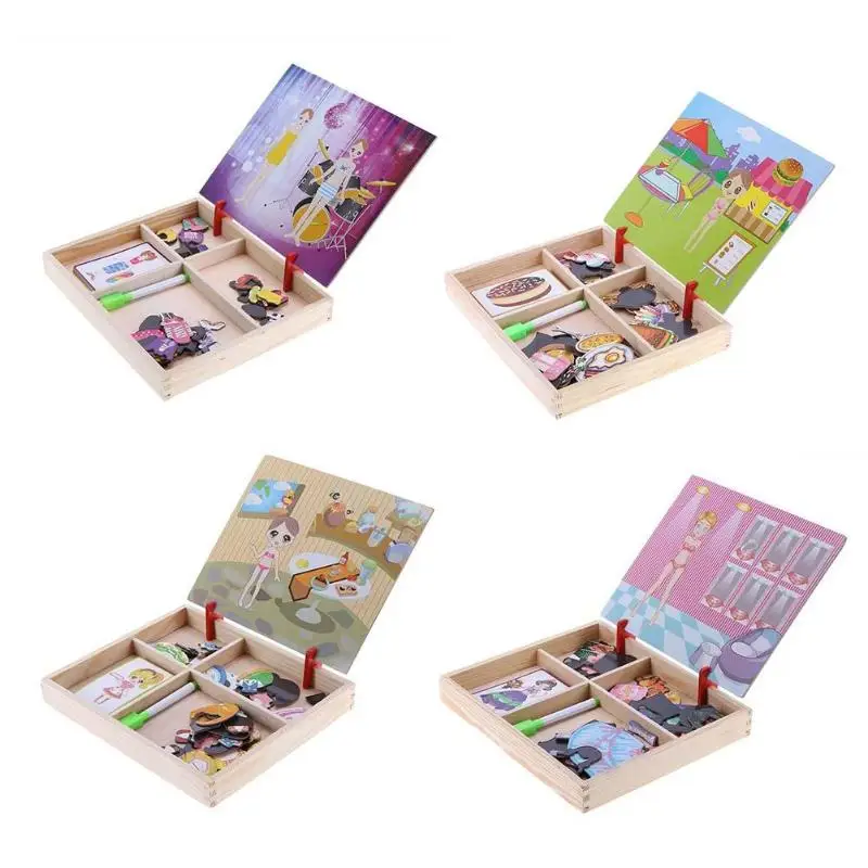 

Cartoon Princess Clothes Magnetic Puzzle Wood Drawing Writing Board Toys Children Kids Sketchpad Intellectual Educational Toys