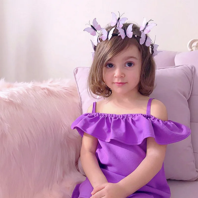 

New spring and summer festival Baby dress Hanging Princess Dress Baby shoulder Skin-friendly violet Girls dress
