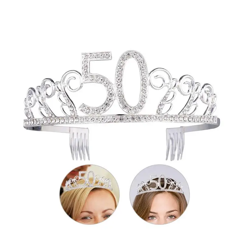 

2018 New Digital 50 Bride Crown Popular Hot Rhinestones High-Grade Crown Headdress Wedding Accessories Tiara 50th Birthday Crown