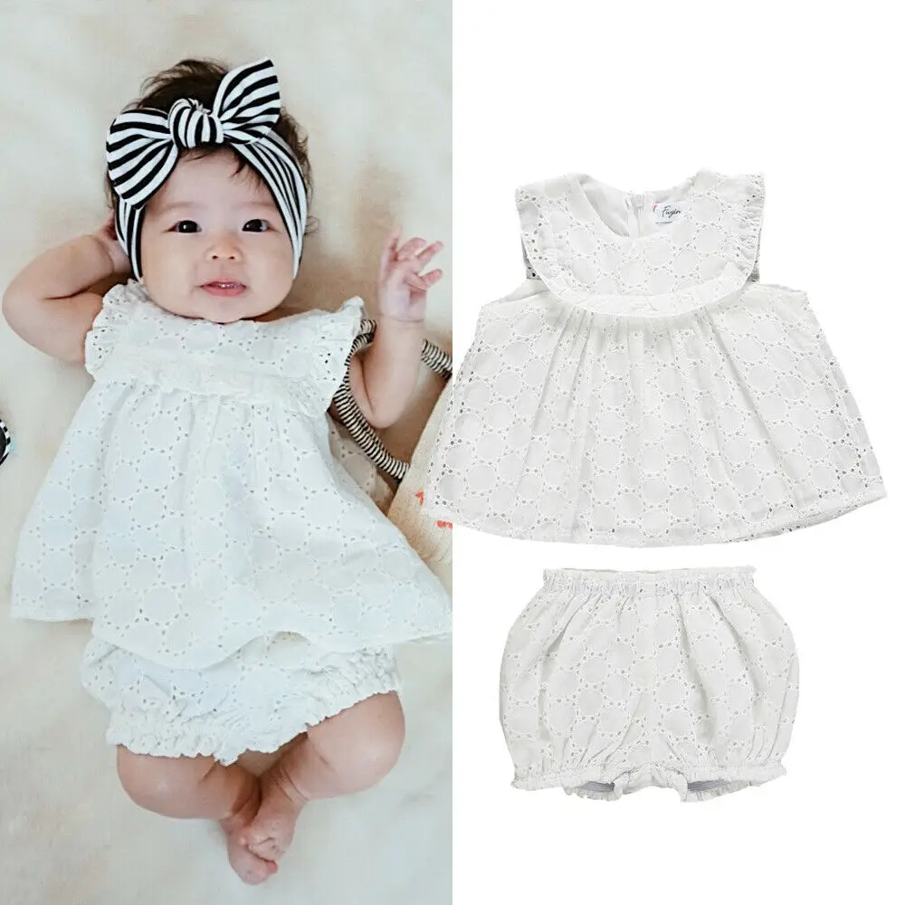 

0-24M Cute Newborn Baby Girl Lace Clothes Sleeveless Tops Shorts Pant 2PCS Outfits Princess Girls Summer Clothing Set