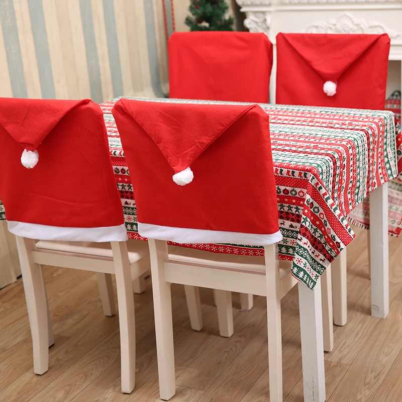 

Christmas Santa Claus Cap Chair Cover Case Xmas Kitchen Dinner Table Party Red Hat Decoration 2019