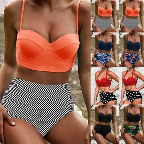 

Trendy Sexy lady 2019 bikini two piece swimsuit woman Dot red High Waist Halter Bras Bikini Set Swimwear Beachwear Bathing Suit