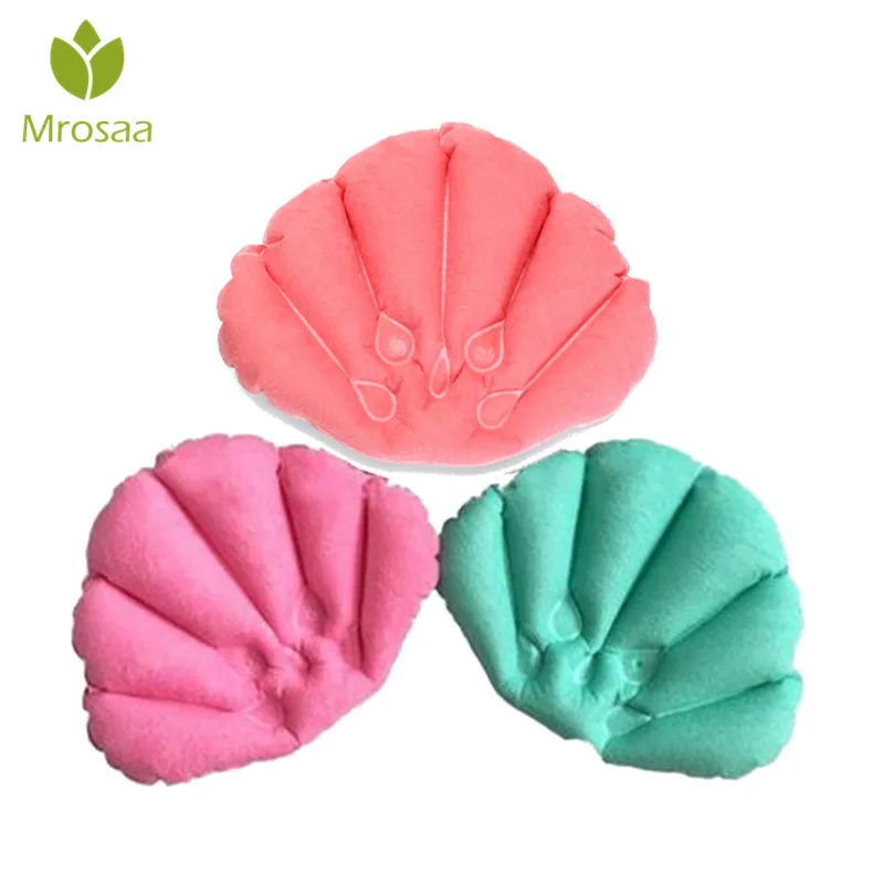 

Soft Bath Pillow Home Inflatable Spa Pillow With Suction Cups Shell Shaped Bathtub Cushion Bathroom Products Random Colors