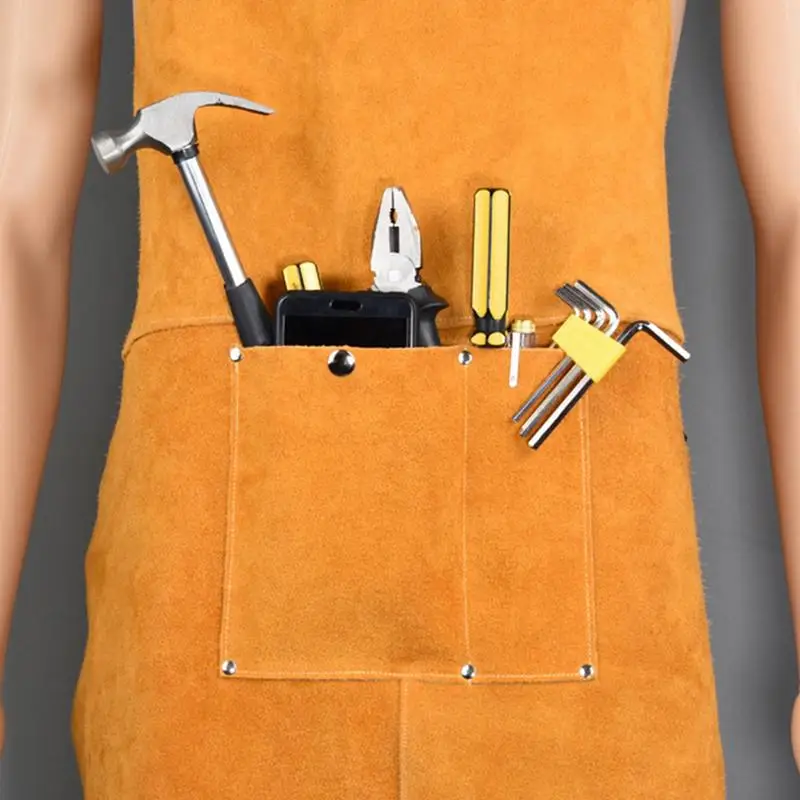 

Wear-Resistant Anti-Scalding Thickened Apron Fireproof Cattlehide Protective Apron For Electrician Woodworker Self Protect Apron