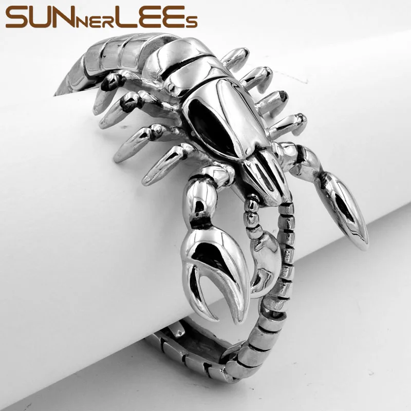 SUNNERLEES браслет из нержавеющей стали 316L хип хоп рок панк огромный скорпион цепочка