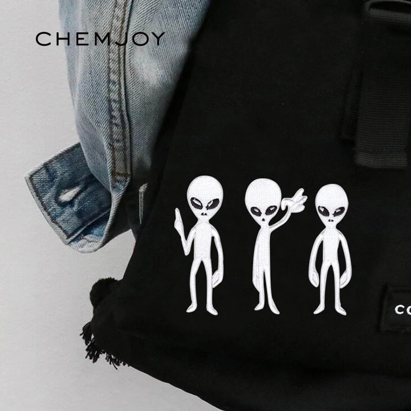 

Alien Patch Iron on Embroidered White Patch for Jeans Bags Clothes Stickers Parches Sewing on Applique DIY Badge Biker Patches