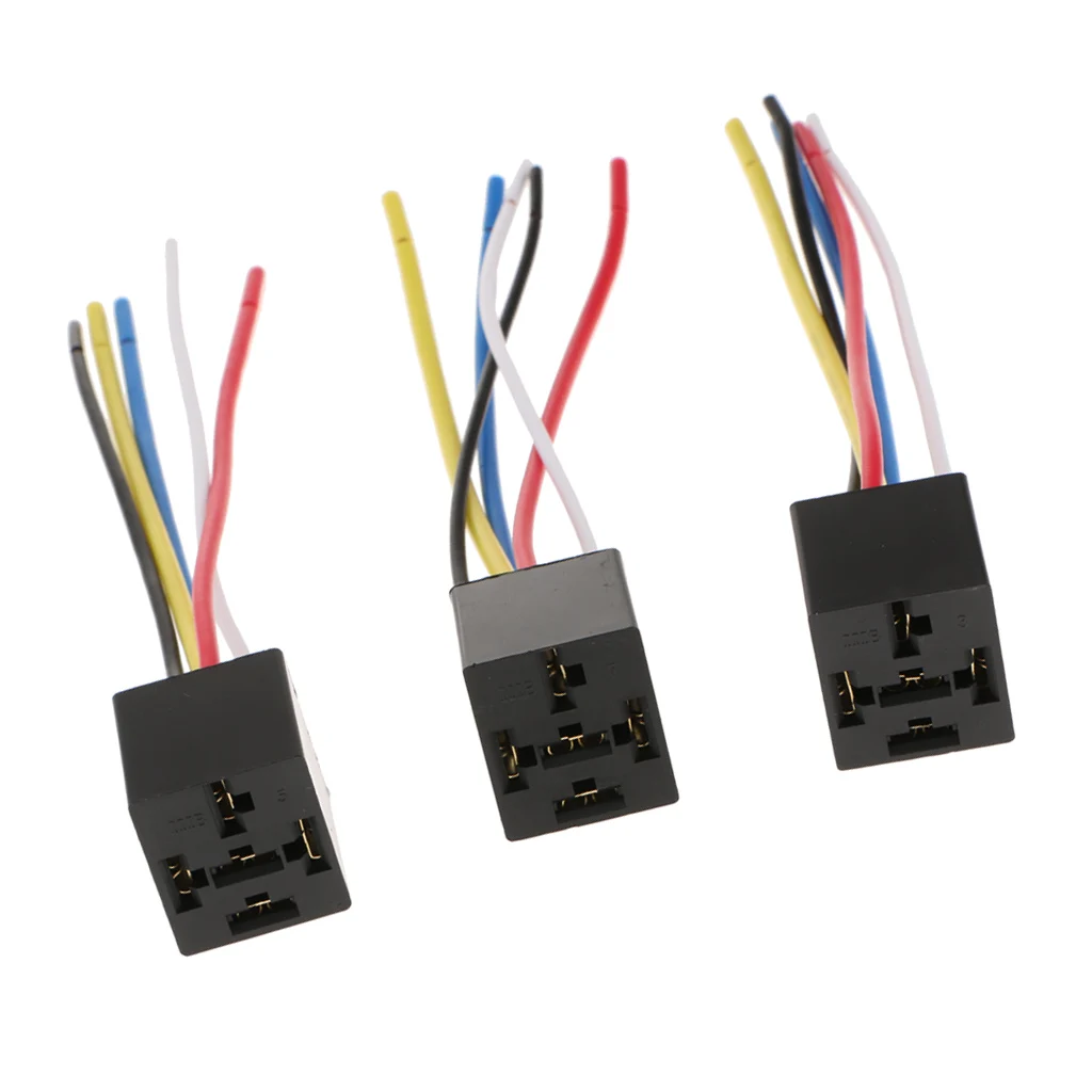 3 Pieces Prewired Car Automotive 40a 5 Pin Harness Relay Socket Connector Holder 12v 24v