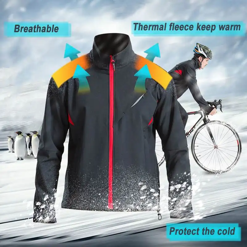

Fleece Thermal Cycling Jacket Autumn Winter Warm Up Bicycle Clothing Windproof Waterproof MTB Bike Jerseys