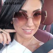 Женские солнцезащитные очки "кошачий глаз" без оправы,, брендовые, сплав, бескаркасные, прозрачные, солнцезащитные очки для девушек, Ретро стиль, большие градиентные оттенки